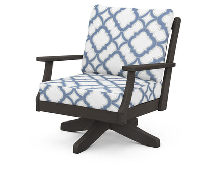 POLYWOOD® Braxton Deep Seating Swivel Chair in Vintage Coffee / Trellis Sky Blue