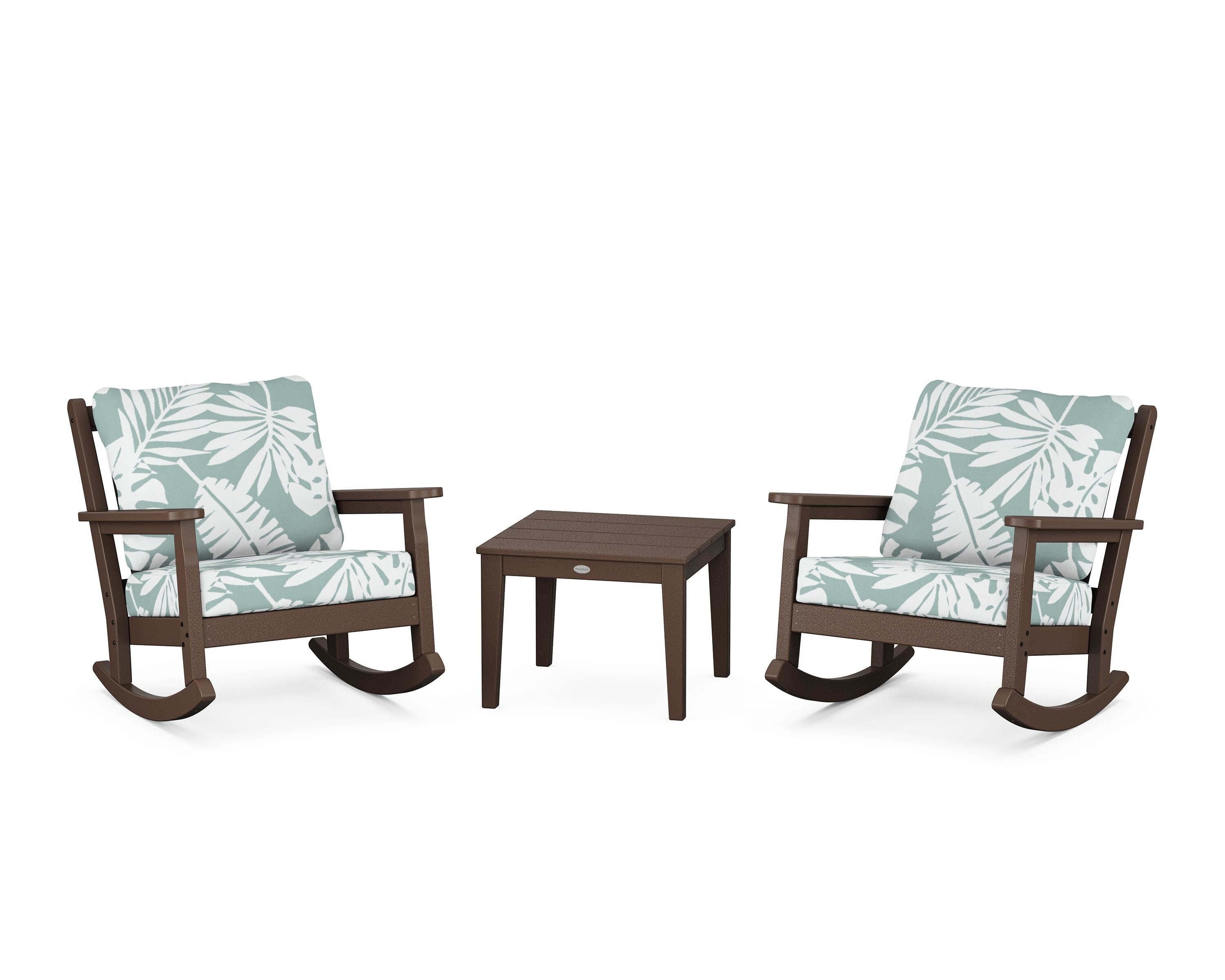 POLYWOOD® Chippendale 3-Piece Deep Seating Rocker Set in Mahogany / Leaf Glacier Spa