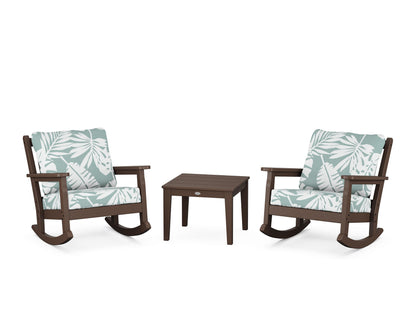 POLYWOOD® Chippendale 3-Piece Deep Seating Rocker Set in Mahogany / Leaf Glacier Spa