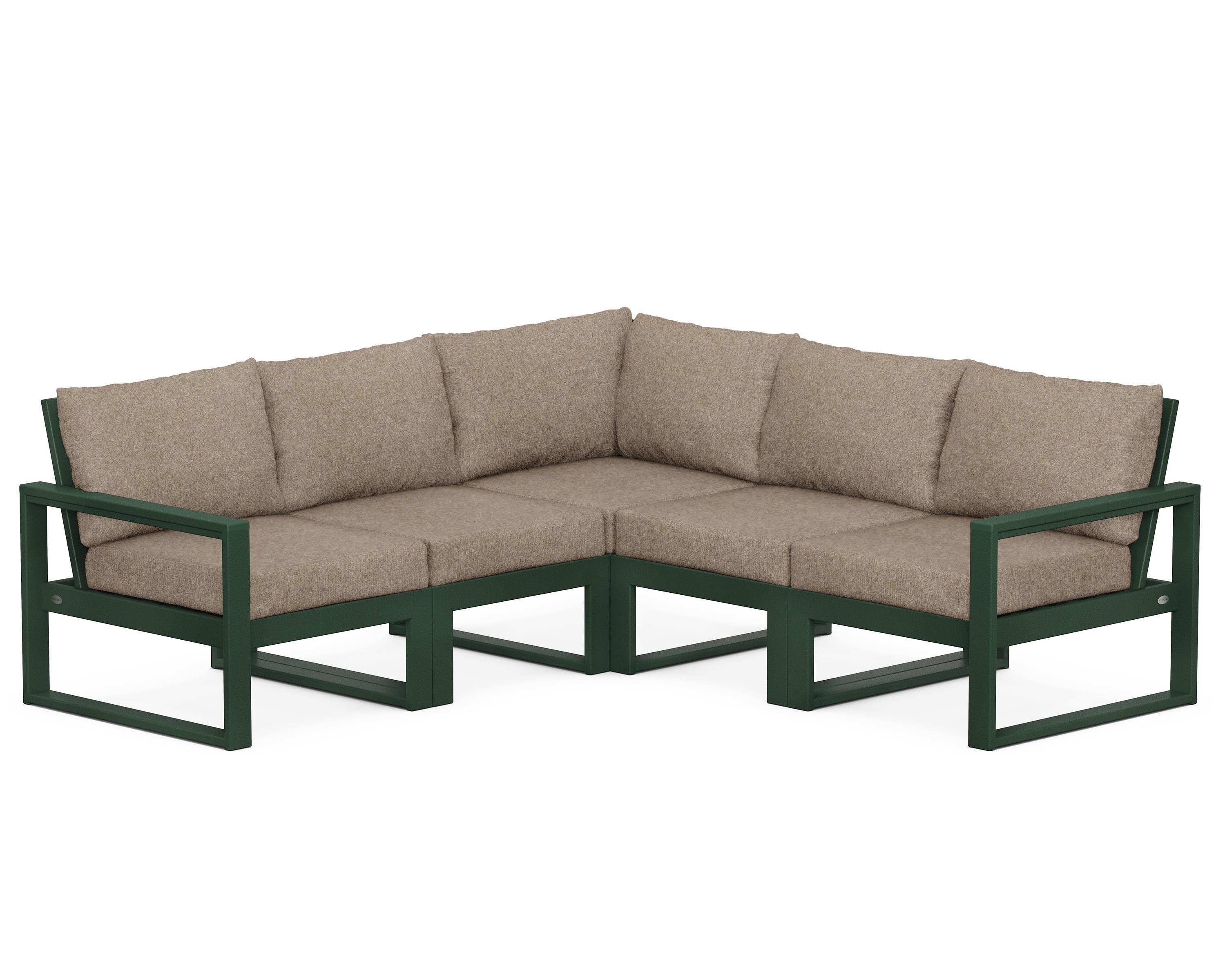 POLYWOOD® EDGE 5-Piece Modular Deep Seating Set in Green / Spiced Burlap