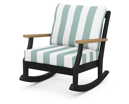 POLYWOOD® Braxton Deep Seating Rocking Chair in Black / Natural / Cabana Stripe Glacier Spa