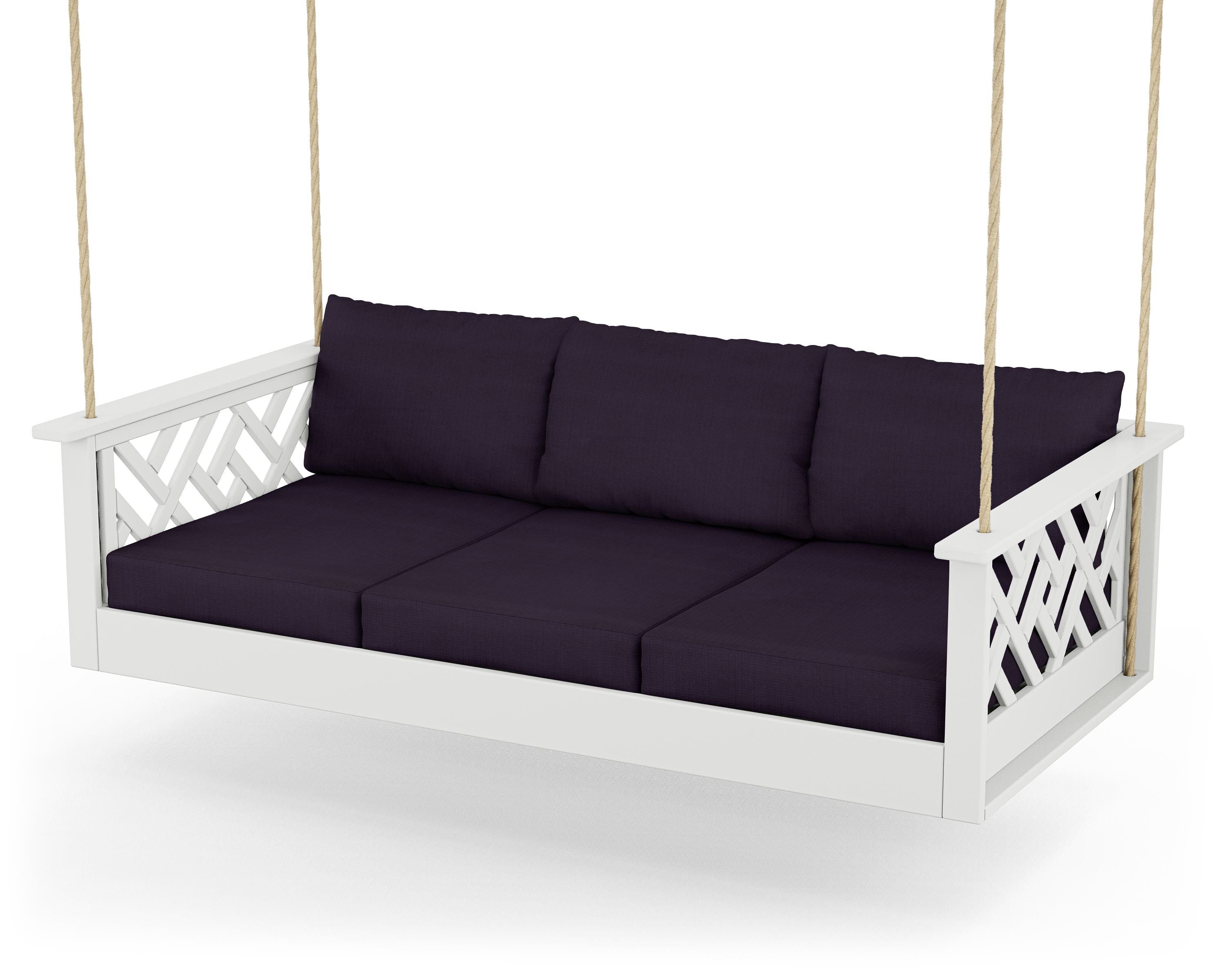 POLYWOOD® Chippendale Daybed Swing in White / Navy Linen