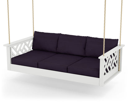 POLYWOOD® Chippendale Daybed Swing in White / Navy Linen