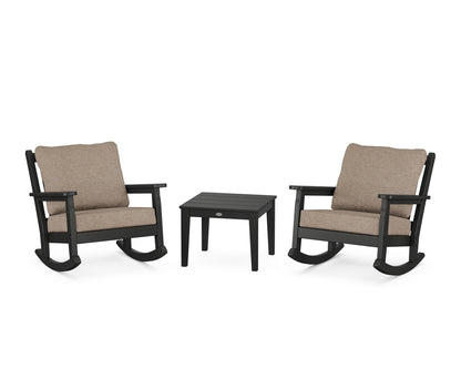 POLYWOOD® Chippendale 3-Piece Deep Seating Rocker Set in Black / Spiced Burlap