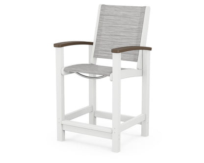 POLYWOOD® Coastal Counter Chair in White / Kona / Metallic Sling