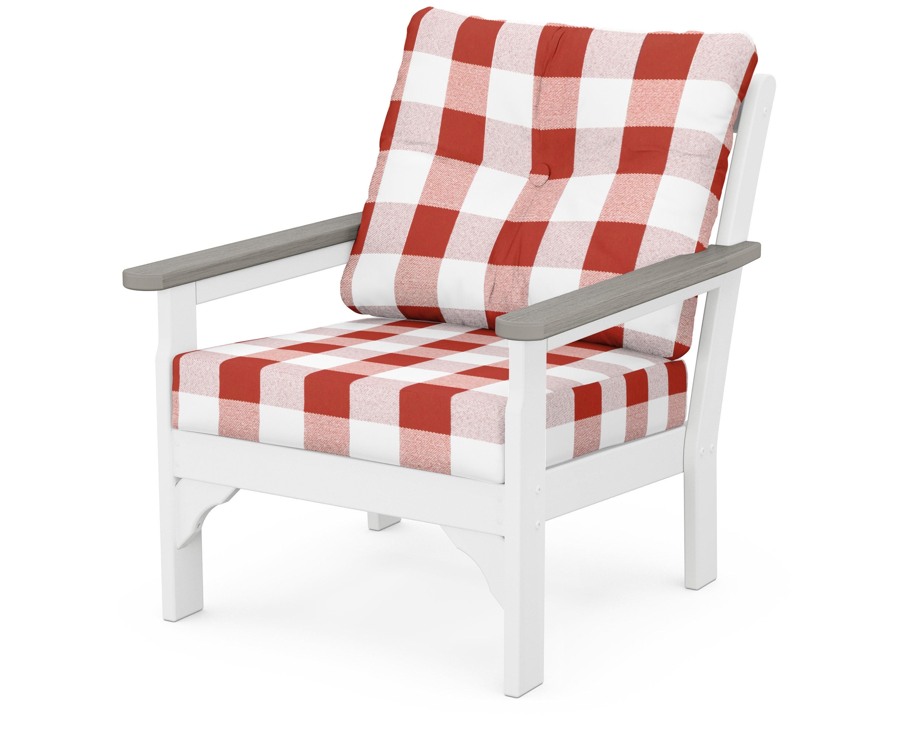 POLYWOOD® Vineyard Deep Seating Chair in White / Driftwood / Buffalo Plaid Crimson