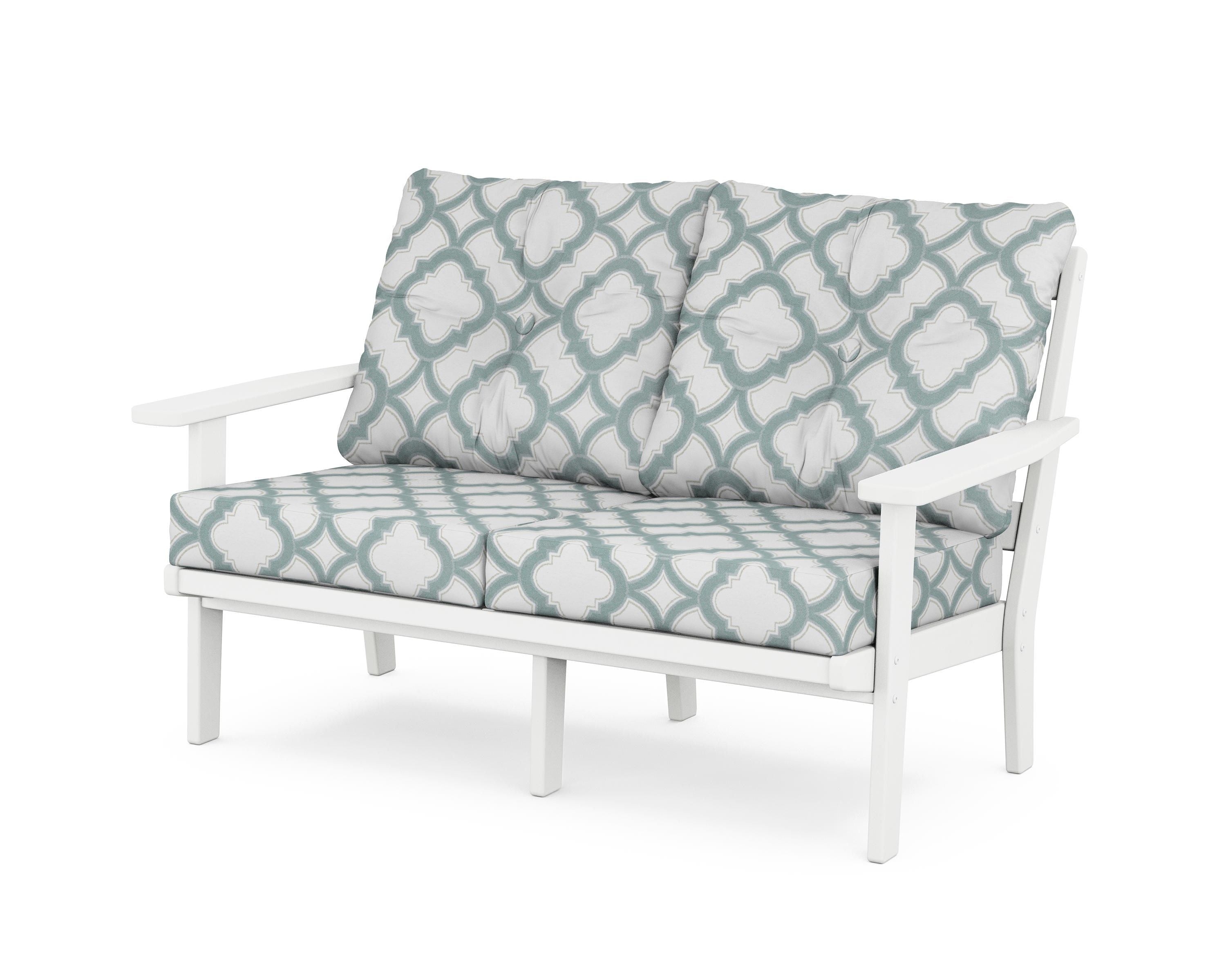 POLYWOOD® Prairie Deep Seating Loveseat in White / Trellis Glacier Spa