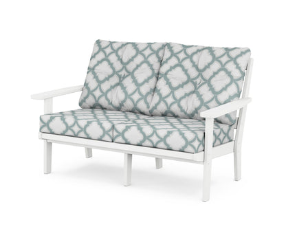 POLYWOOD® Prairie Deep Seating Loveseat in White / Trellis Glacier Spa
