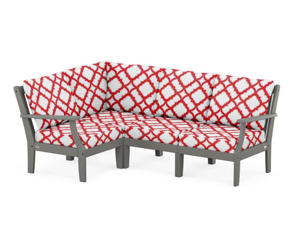 POLYWOOD® Braxton Modular 4-Piece Deep Seating Set in Slate Grey / Trellis Crimson