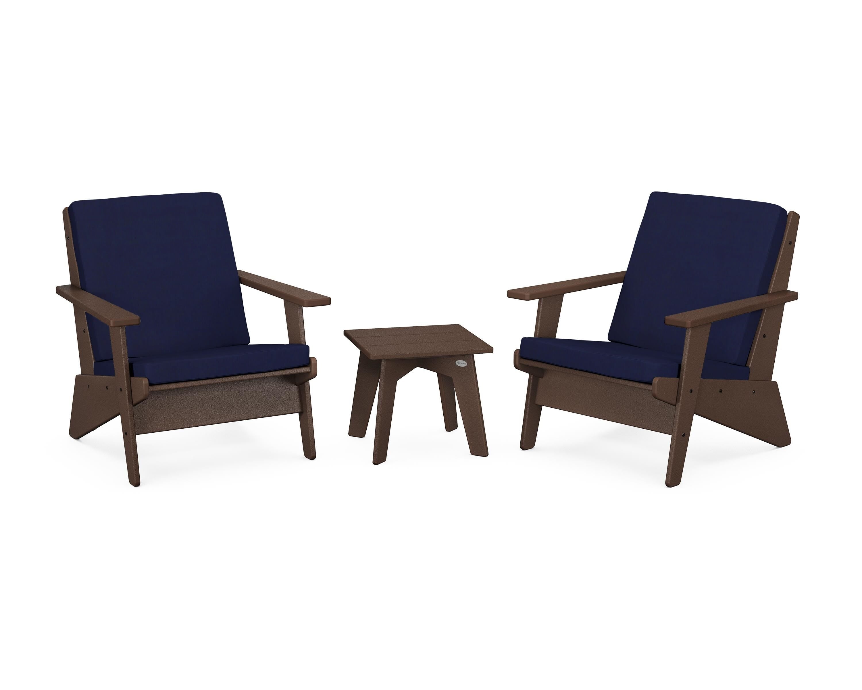 POLYWOOD® Riviera Modern Lounge 3-Piece Set in Mahogany / Navy