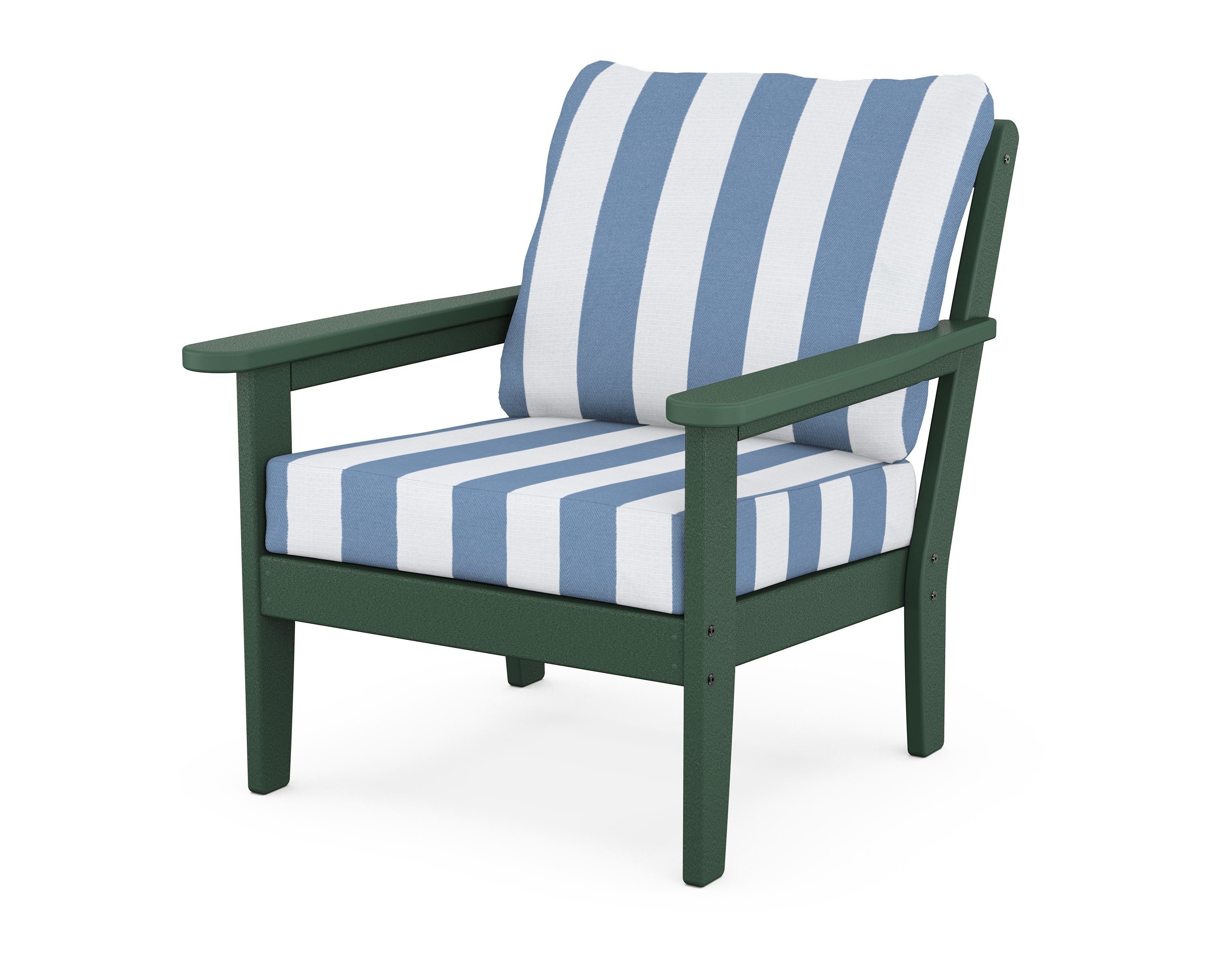Country Living Cottage Deep Seating Chair in Green / Cabana Stripe Sky Blue