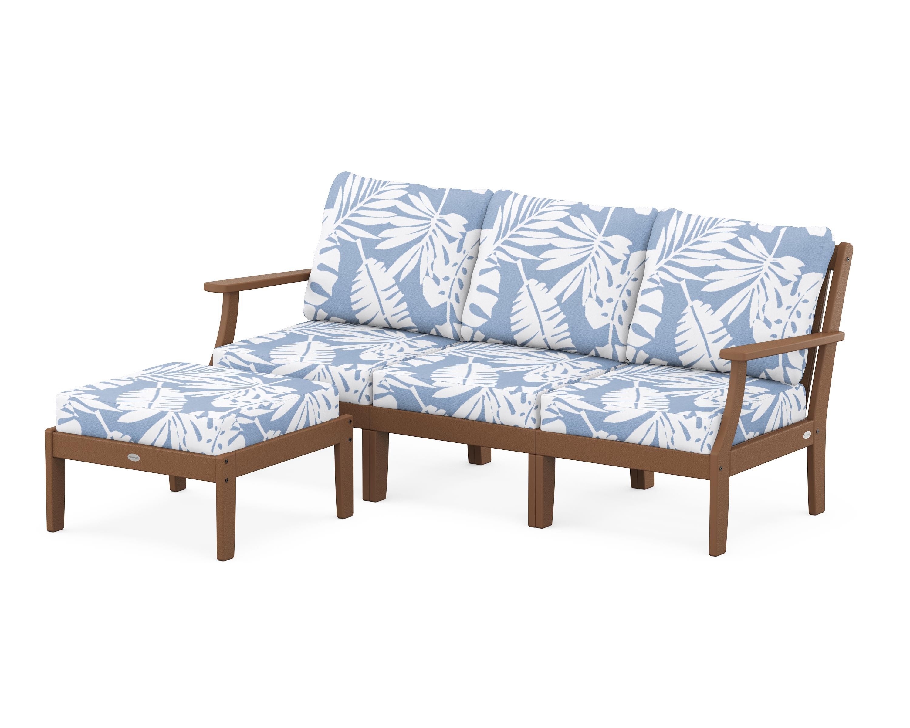 POLYWOOD® Braxton Modular 4-Piece Deep Seating Set with Ottoman in Teak / Leaf Sky Blue
