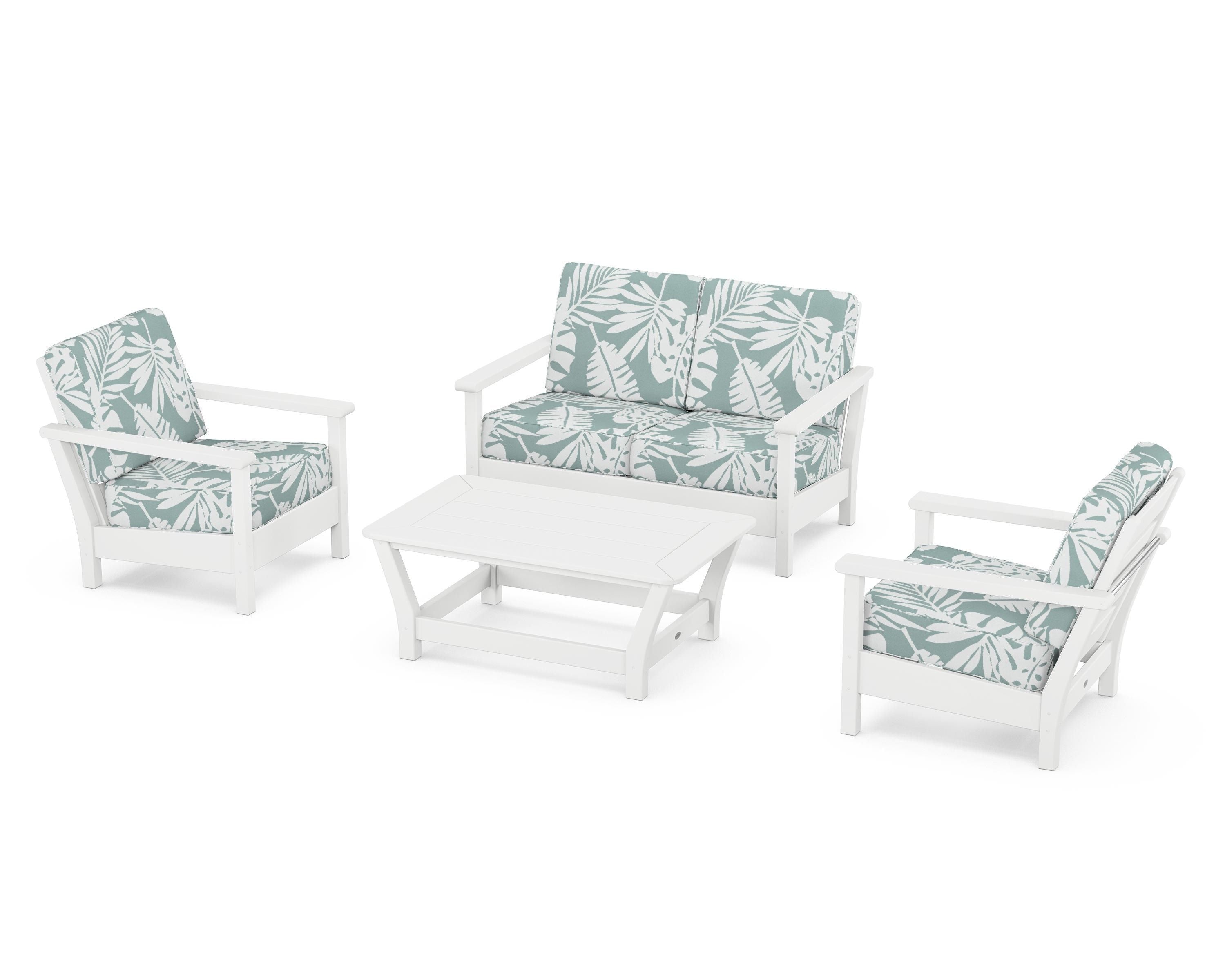 POLYWOOD® Harbour 4-Piece Deep Seating Set in White / Leaf Glacier Spa