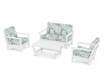 POLYWOOD® Harbour 4-Piece Deep Seating Set in White / Leaf Glacier Spa