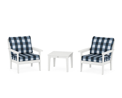Country Living Cottage 3-Piece Deep Seating Set in White / Buffalo Plaid Marine Indigo