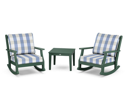 Country Living Wovendale 3-Piece Deep Seating Rocker Set in Green / Buffalo Plaid Sky Blue