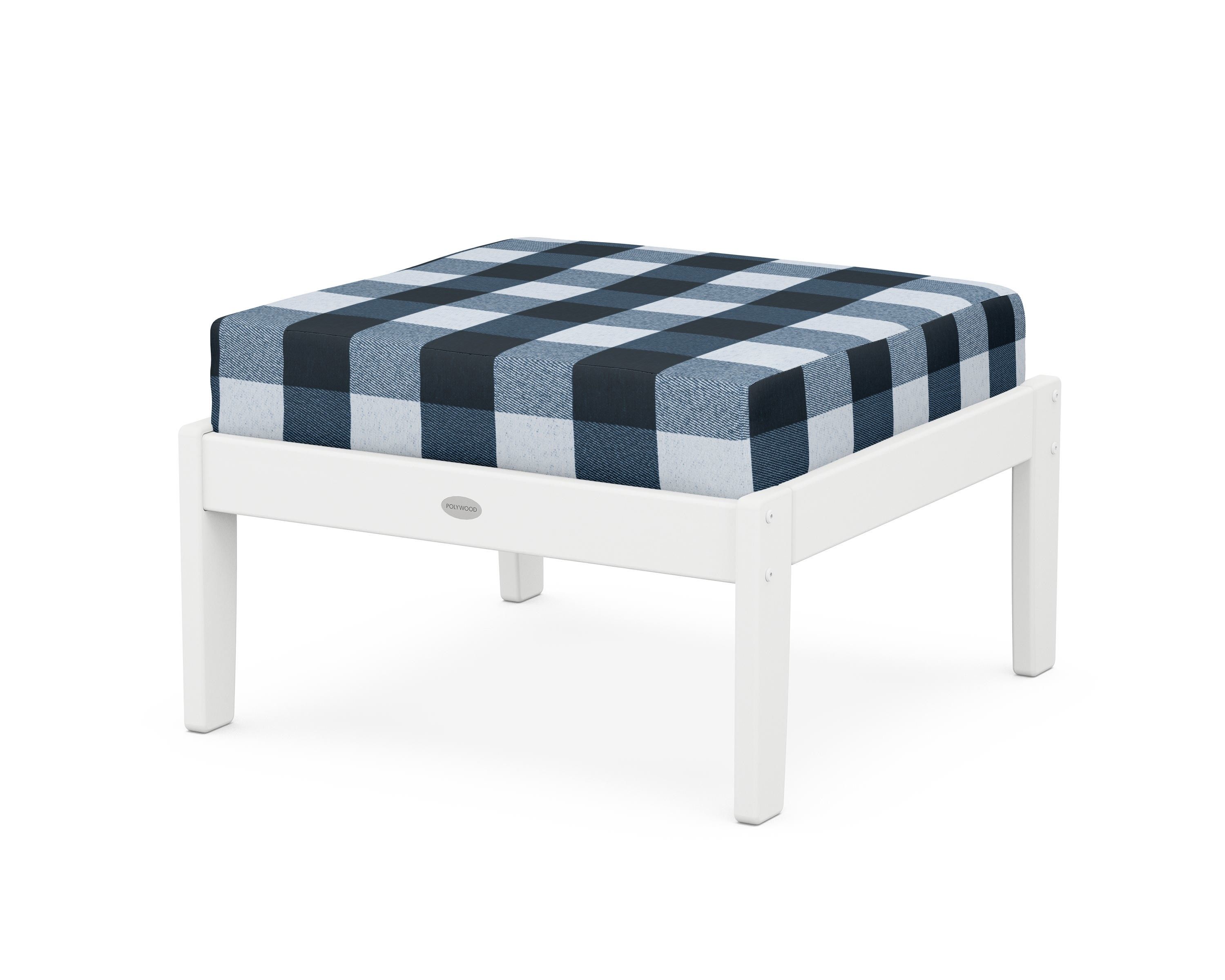 POLYWOOD® Braxton Deep Seating Ottoman in White / Buffalo Plaid Marine Indigo