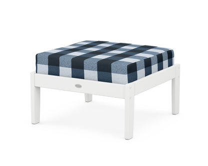 POLYWOOD® Braxton Deep Seating Ottoman in White / Buffalo Plaid Marine Indigo