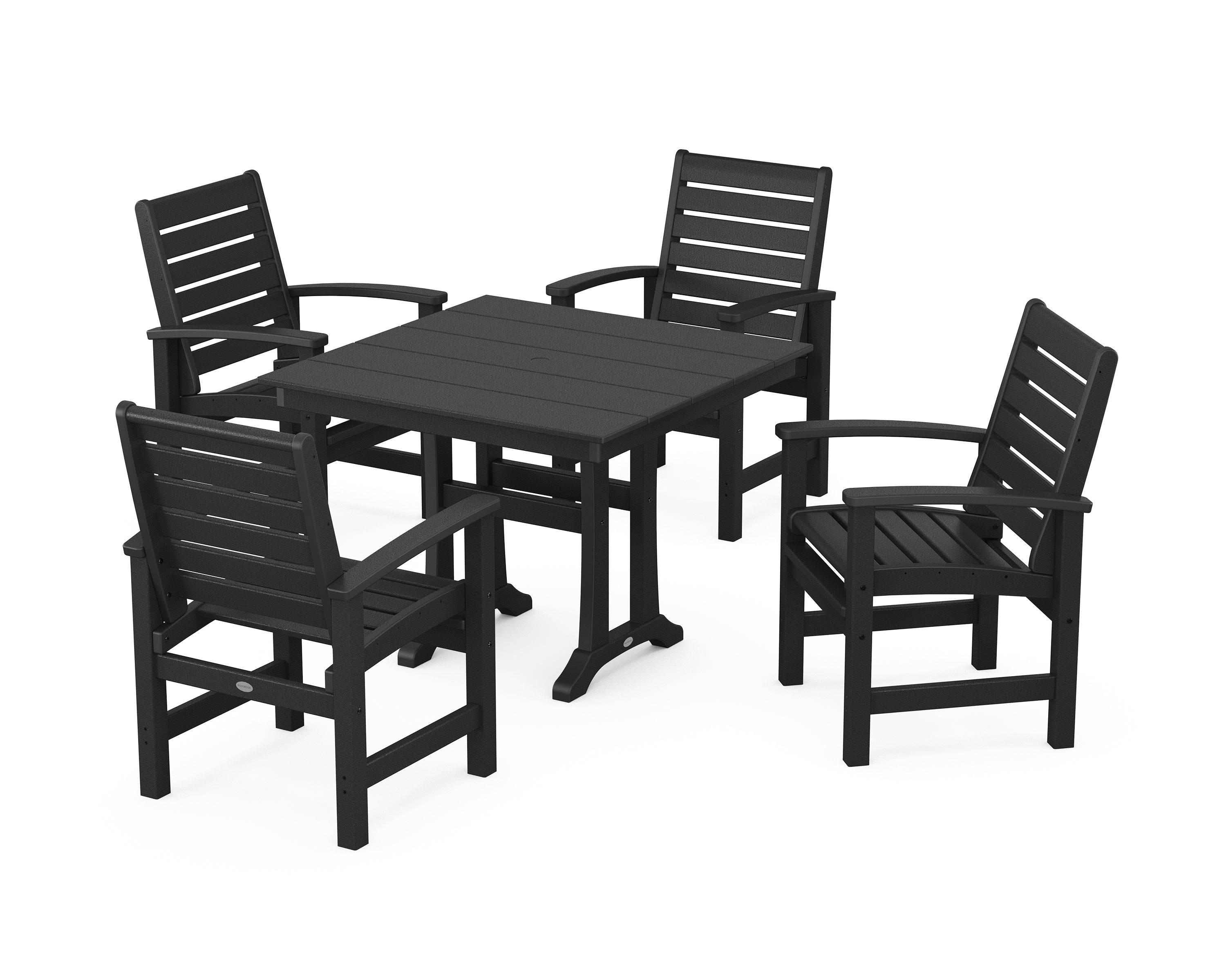 POLYWOOD® Signature 5-Piece Farmhouse Dining Set With Trestle Legs in Black