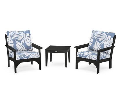 POLYWOOD® Vineyard 3-Piece Deep Seating Set in Black / Leaf Sky Blue