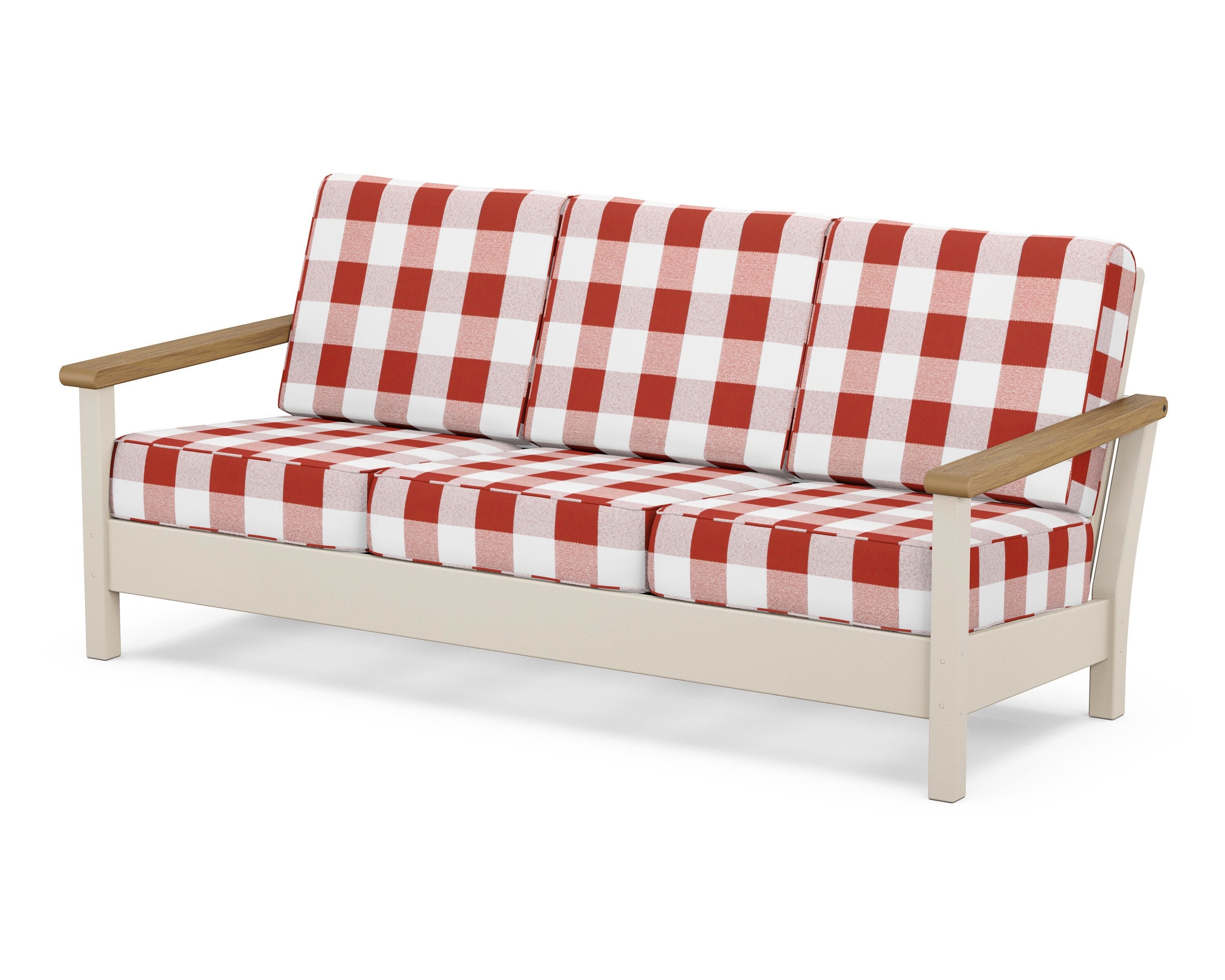 POLYWOOD® Harbour Deep Seating Sofa in Sand / Natural / Buffalo Plaid Crimson