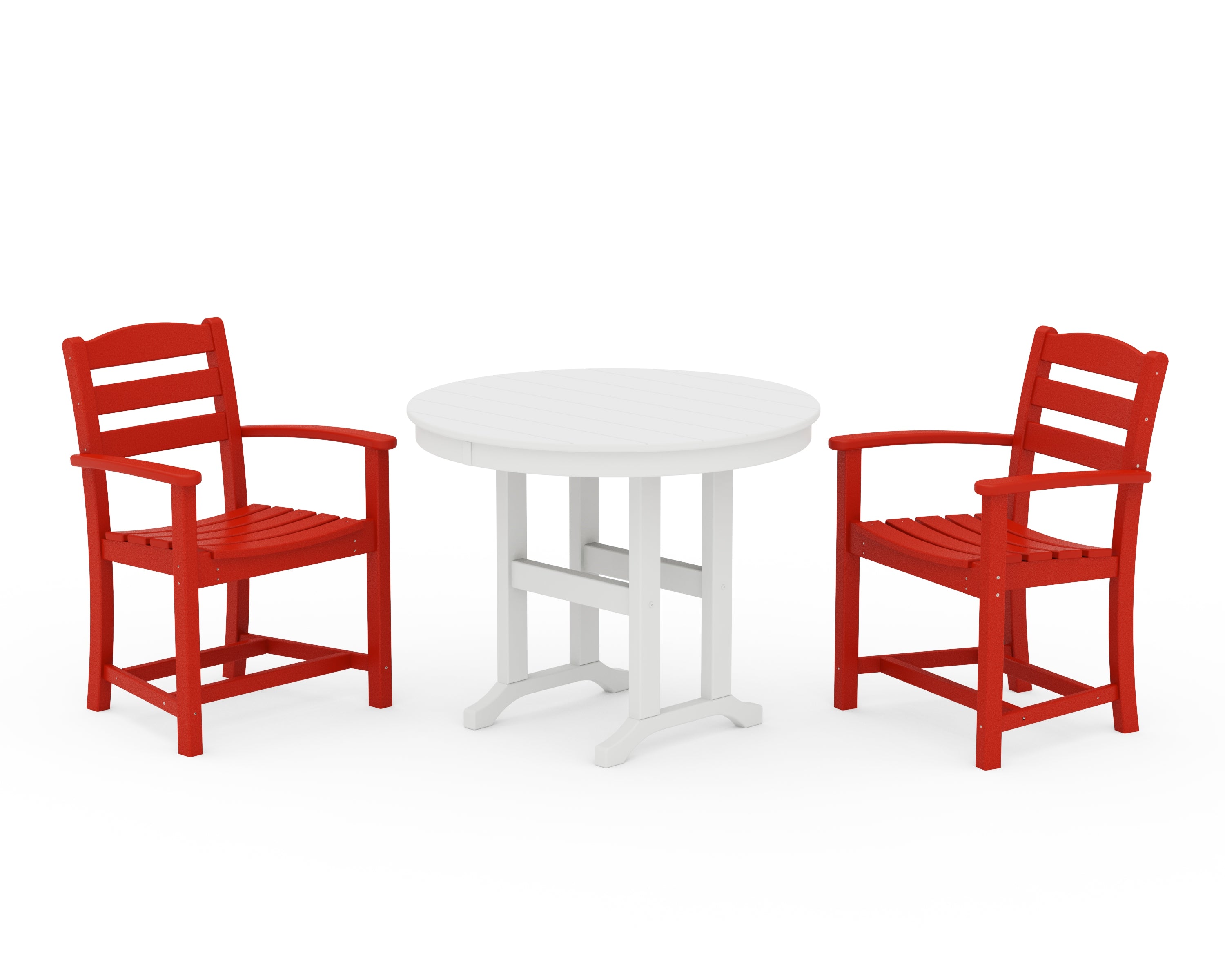 POLYWOOD® La Casa Café 3-Piece Round Dining Set in Sunset Red / White