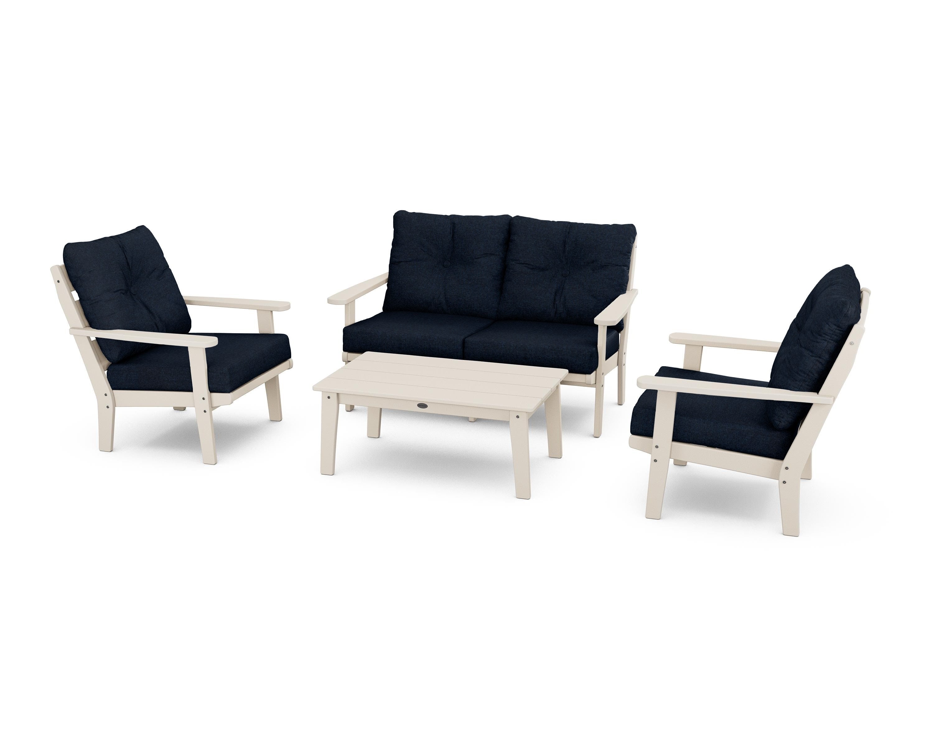 POLYWOOD® Lakeside 4-Piece Deep Seating Set in Sand / Marine Indigo