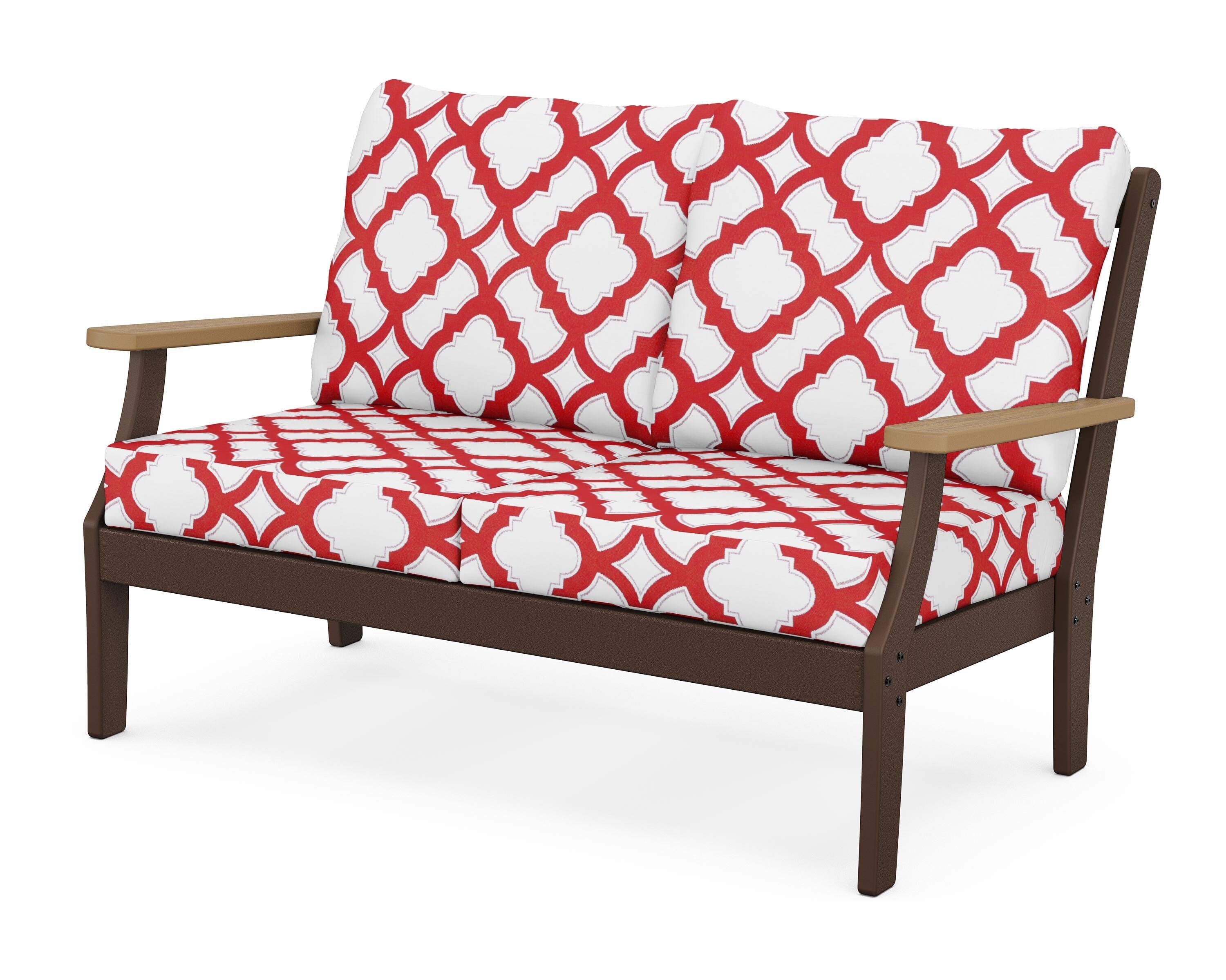 POLYWOOD® Braxton Deep Seating Loveseat in Mahogany / Natural / Trellis Crimson