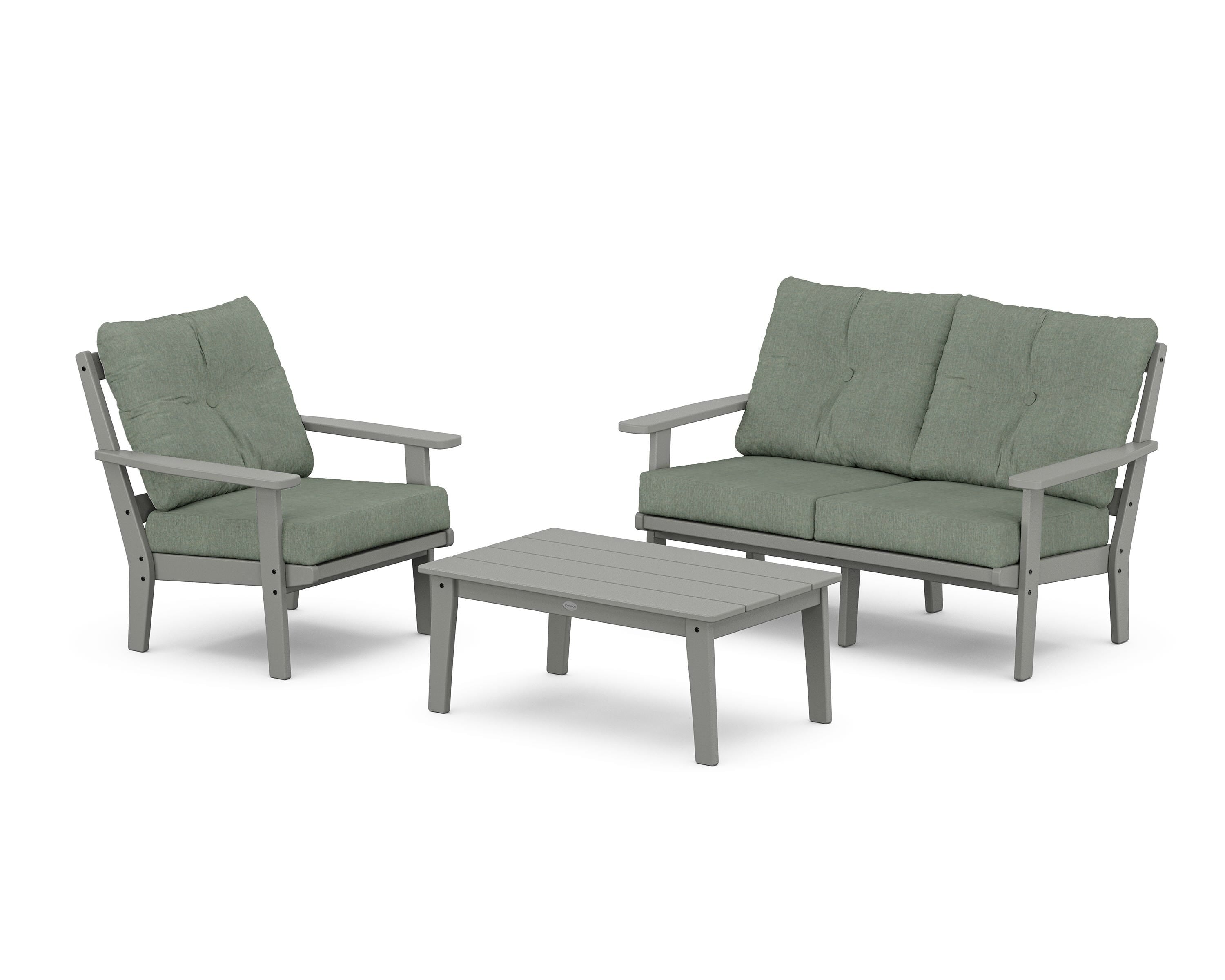 POLYWOOD® Prairie 3-Piece Deep Seating Set with Loveseat in Slate Grey / Cast Sage