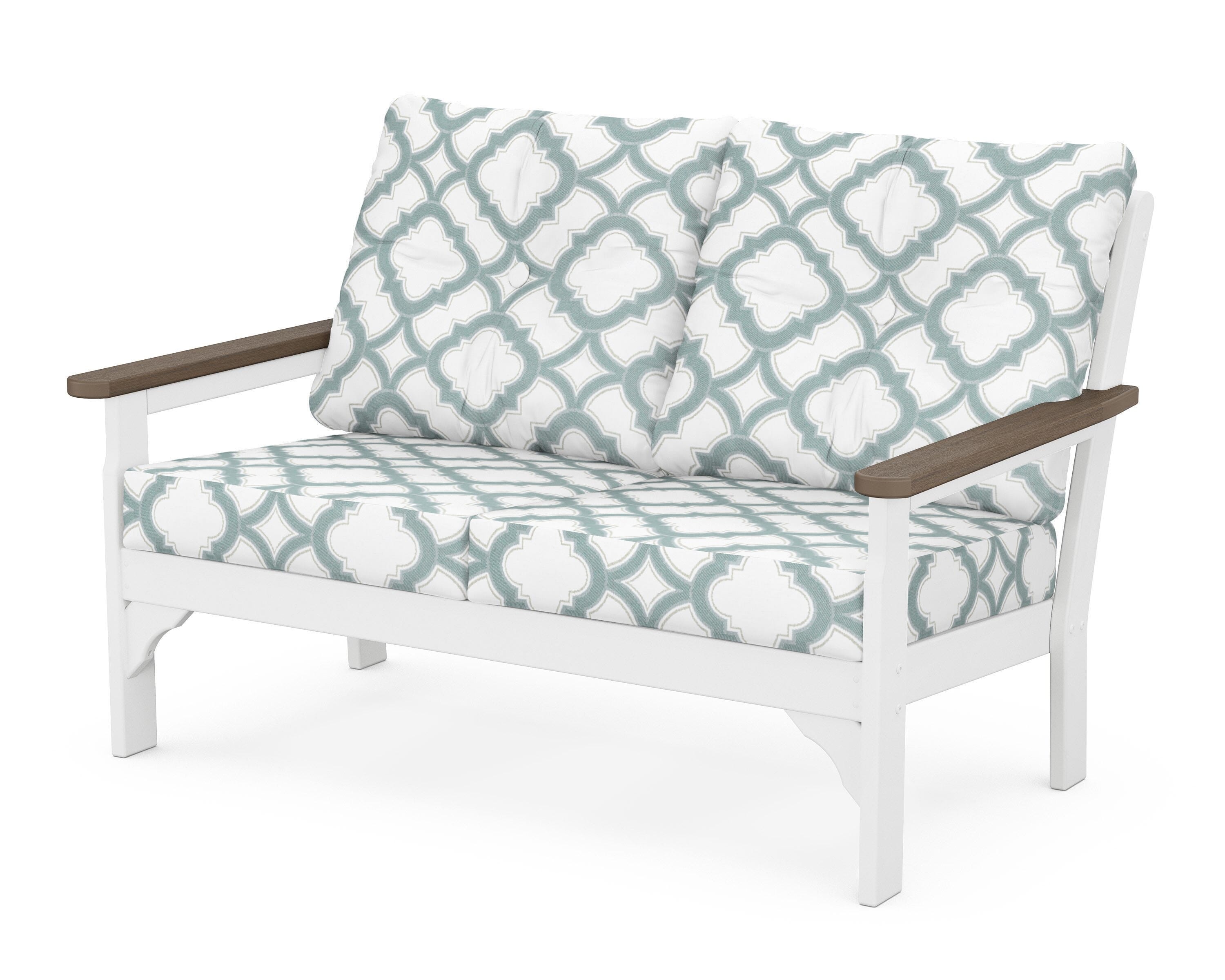 POLYWOOD® Vineyard Deep Seating Loveseat in White / Kona / Trellis Glacier Spa