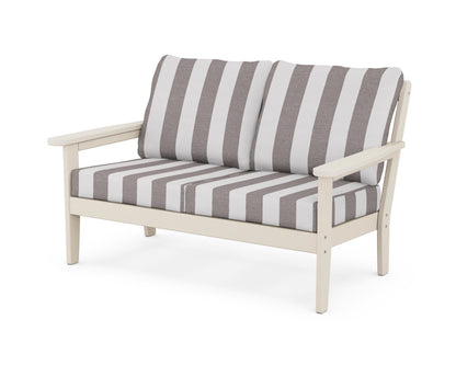 Country Living Cottage Deep Seating Loveseat in Sand / Cabana Stripe Grey Mist