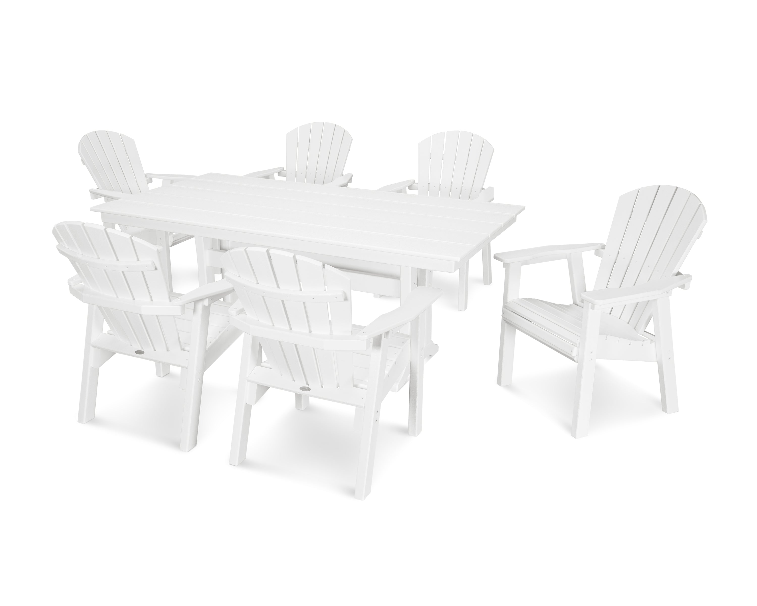 POLYWOOD® Seashell 7-Piece Farmhouse Dining Set with Trestle Legs in White