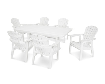 POLYWOOD® Seashell 7-Piece Farmhouse Dining Set with Trestle Legs in White