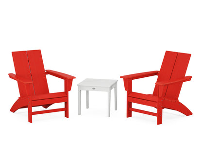 Country Living Cottage Modern Adirondack Chair 3-Piece Set in Sunset Red / White