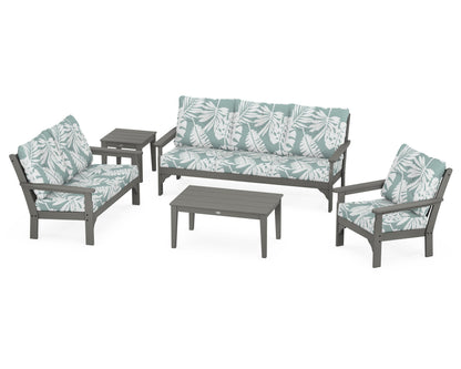 POLYWOOD® Vineyard 5 Piece Deep Seating Set in Slate Grey / Leaf Glacier Spa