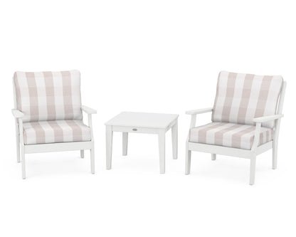 POLYWOOD® Braxton 3-Piece Deep Seating Set in White / Buffalo Plaid Dune Burlap