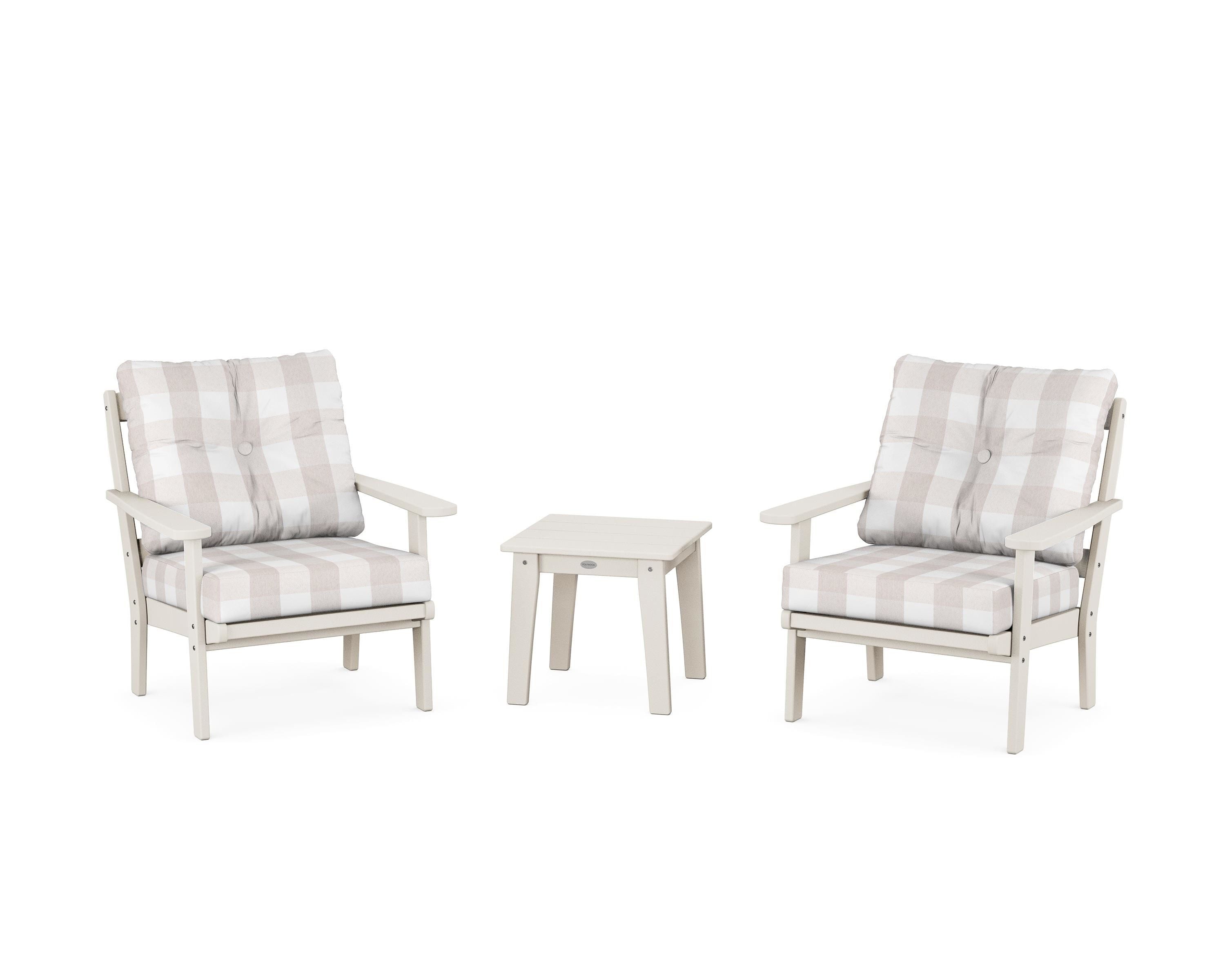 POLYWOOD® Mission 3-Piece Deep Seating Set in Sand / Buffalo Plaid Dune Burlap