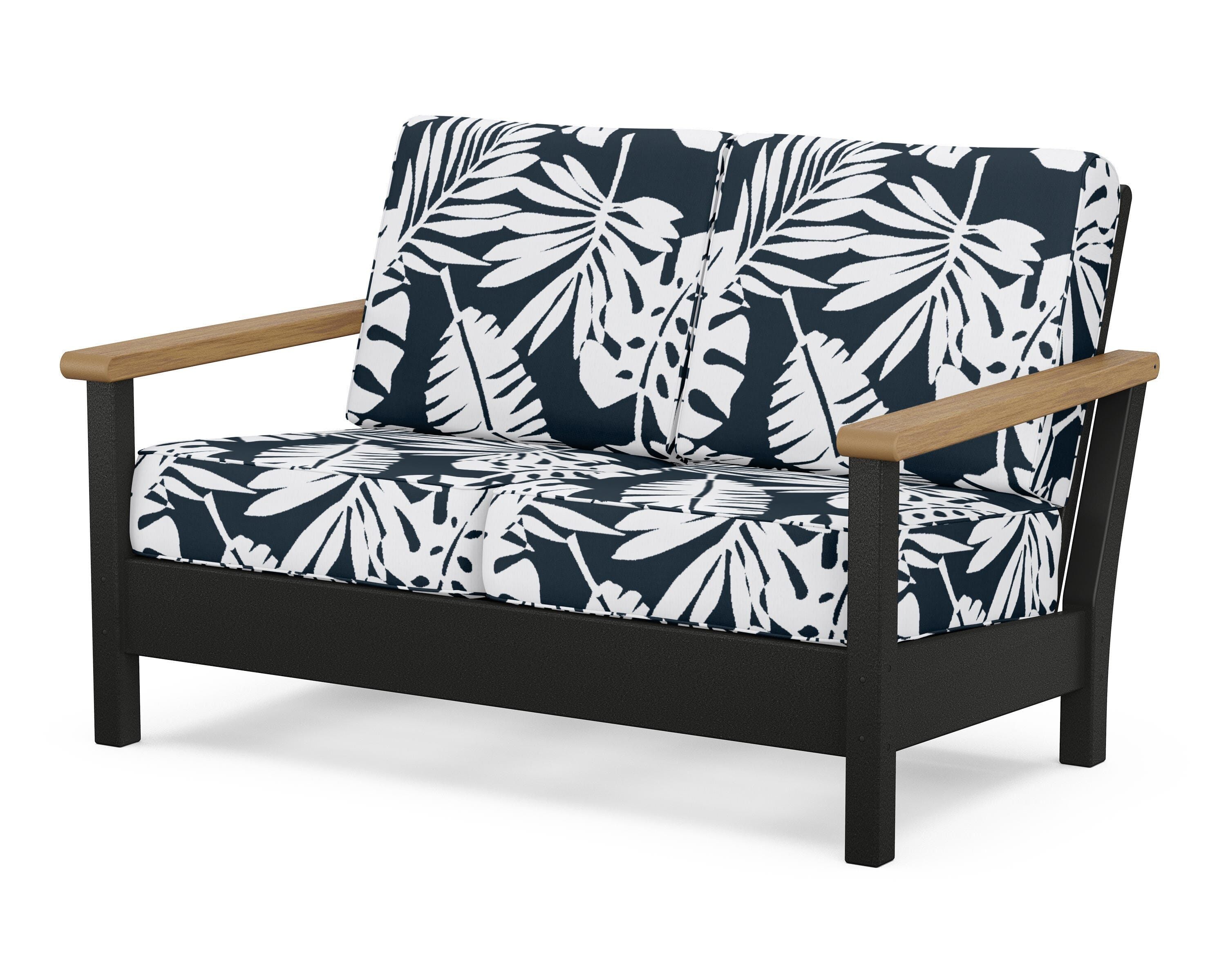 POLYWOOD® Harbour Deep Seating Loveseat in Black / Natural / Leaf Marine Indigo