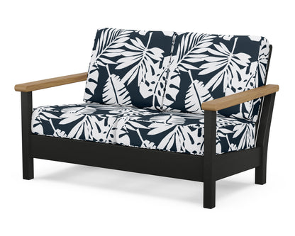 POLYWOOD® Harbour Deep Seating Loveseat in Black / Natural / Leaf Marine Indigo