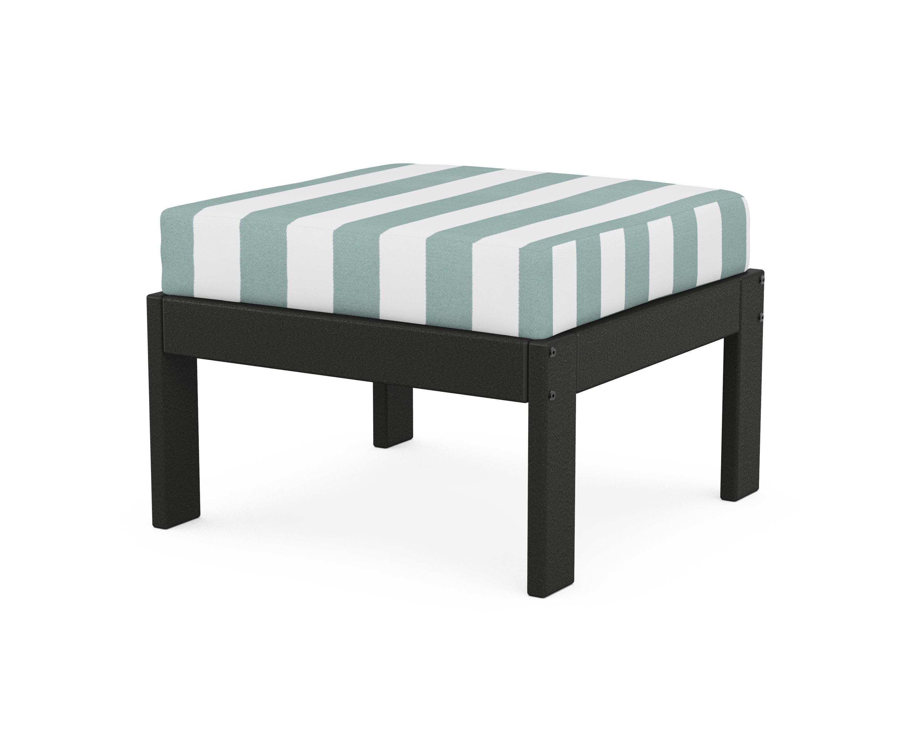 POLYWOOD® Vineyard Modular Ottoman in Black / Cabana Stripe Glacier Spa