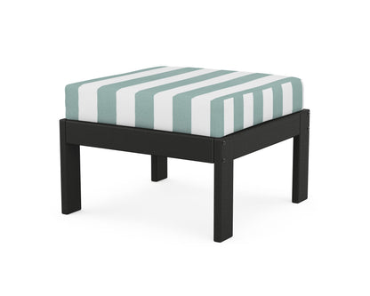 POLYWOOD® Vineyard Modular Ottoman in Black / Cabana Stripe Glacier Spa