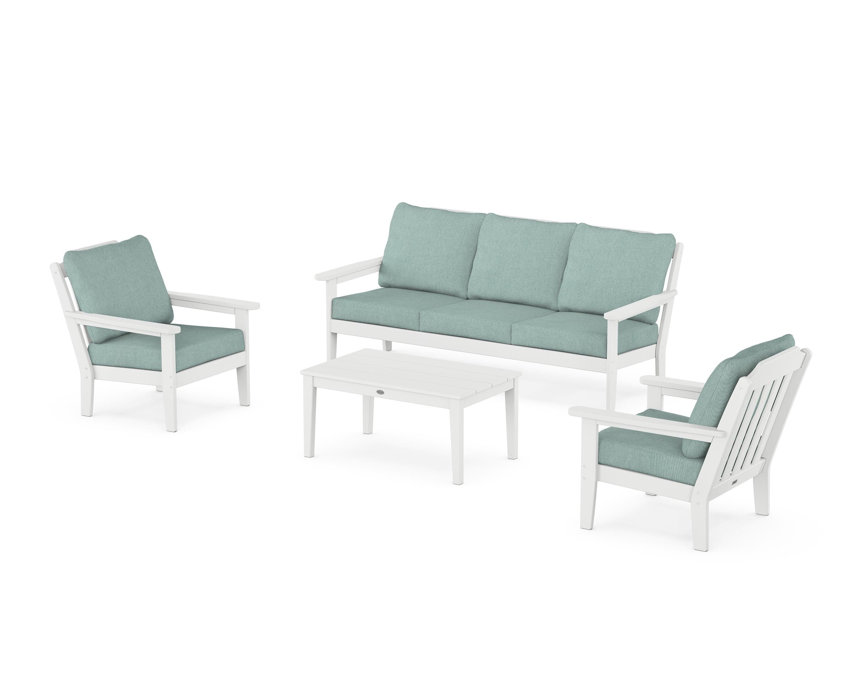 Country Living Cottage 4-Piece Deep Seating Set with Sofa in White / Glacier Spa