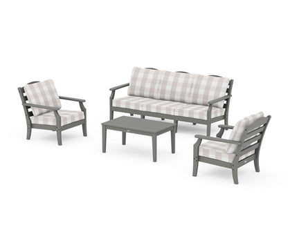Draper James™ by  POLYWOOD® Savannah 4-Piece Deep Seating Set with Sofa in Slate Grey / Buffalo Plaid Dune Burlap