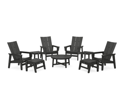 POLYWOOD® Modern Grand Upright Adirondack 9-Piece Conversation Set in Black