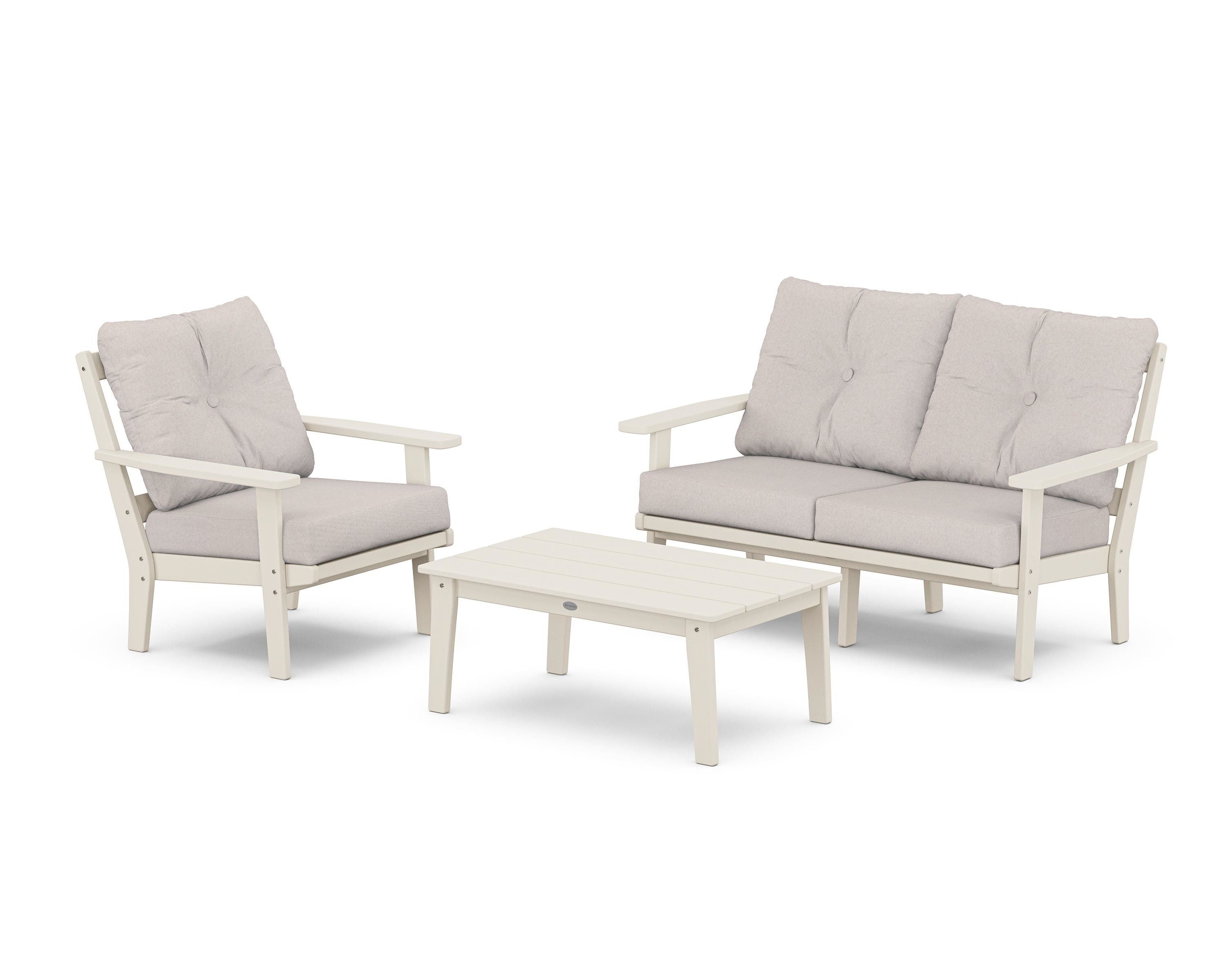 POLYWOOD® Oxford 3-Piece Deep Seating Set with Loveseat in Sand / Dune Burlap