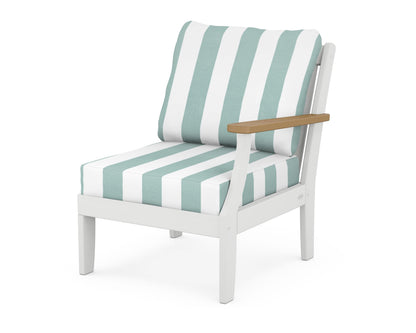 POLYWOOD® Braxton Modular Right Arm Chair in White / Natural / Cabana Stripe Glacier Spa