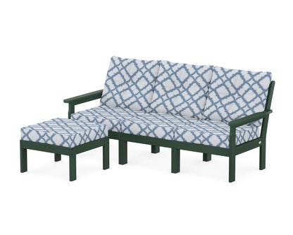 POLYWOOD® Vineyard 4-Piece Sectional with Ottoman in Green / Trellis Sky Blue