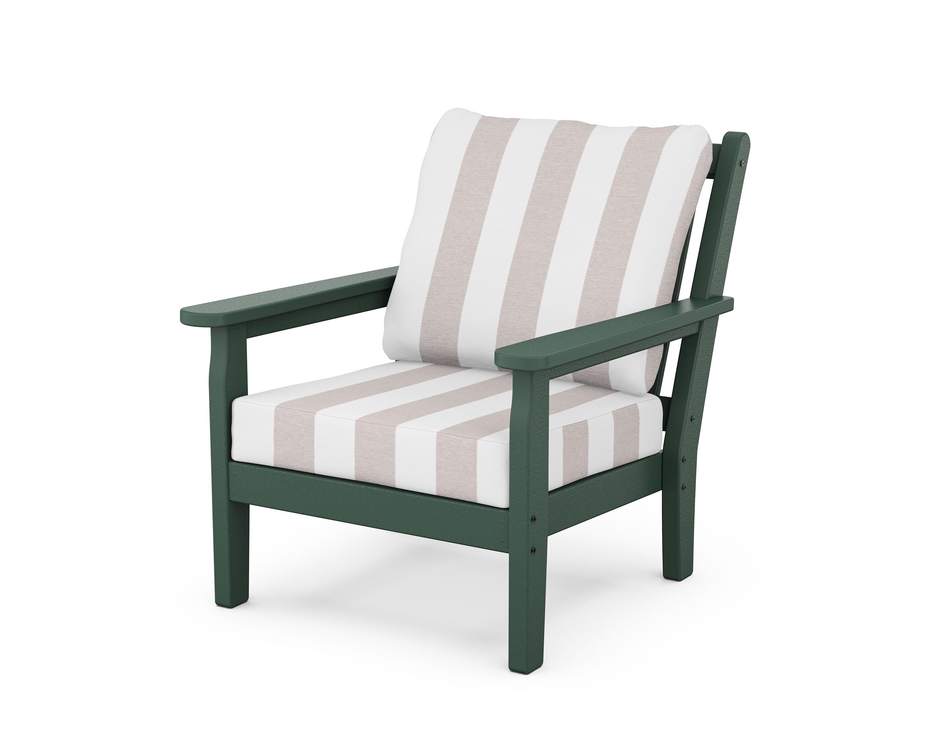 POLYWOOD® Chippendale Deep Seating Chair in Green / Cabana Stripe Dune Burlap
