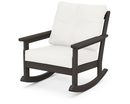 POLYWOOD® Vineyard Deep Seating Rocking Chair in Vintage Coffee / Natural Linen