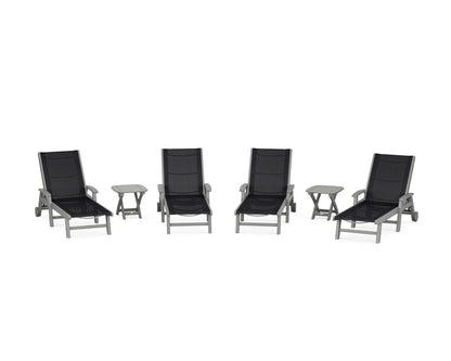 POLYWOOD® Coastal Chaise 6-Piece Set with Wheels in Slate Grey / Black Sling